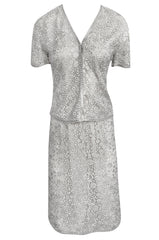 Fall 1975 Emanuel Ungaro Haute Couture Silver Grey Lace & Sequin Top & Skirt Evening Set