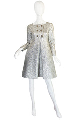 1960s Malcolm Starr Silver Metallic Brocade Dress