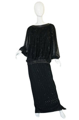 1980s Wayne Clark Backless Silver Glitter Trained Chiffon Dress