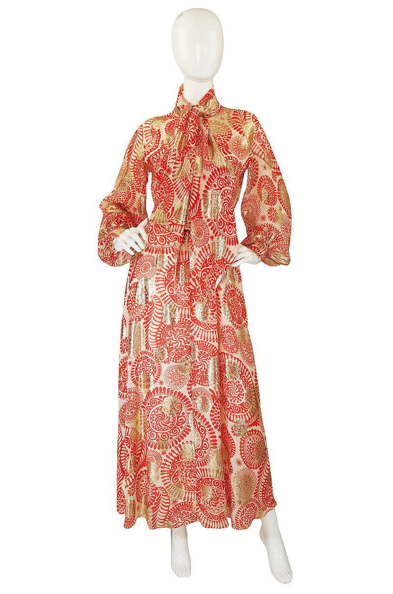 1960s Malcolm Starr Red Metallic Maxi Dress