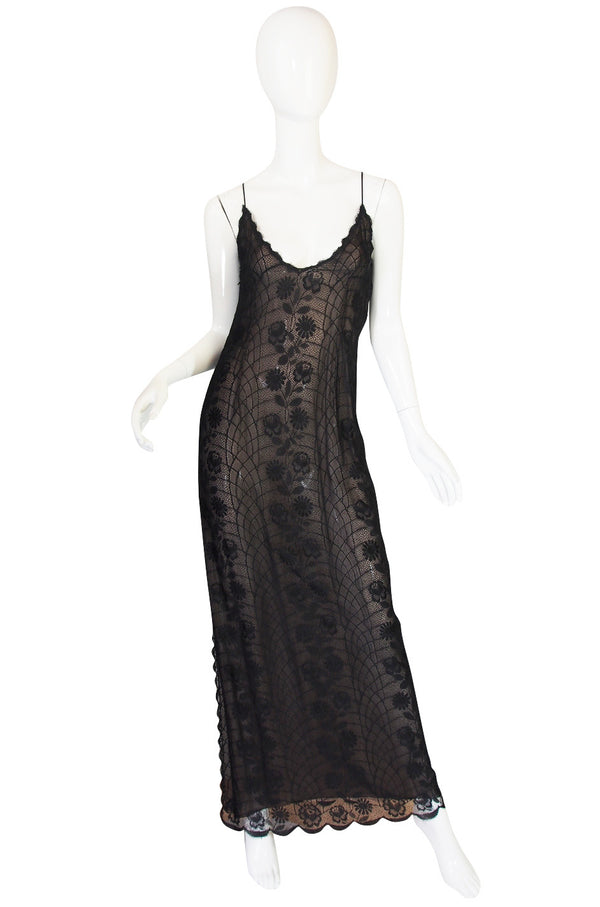 1970s Fine Lace Sexy James Galanos Couture Slip Dress