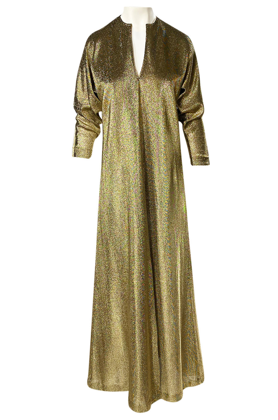 Iconic 1970s Halston Long Metallic Gold Lame Lurex Caftan Dress  Shrimpton  Couture