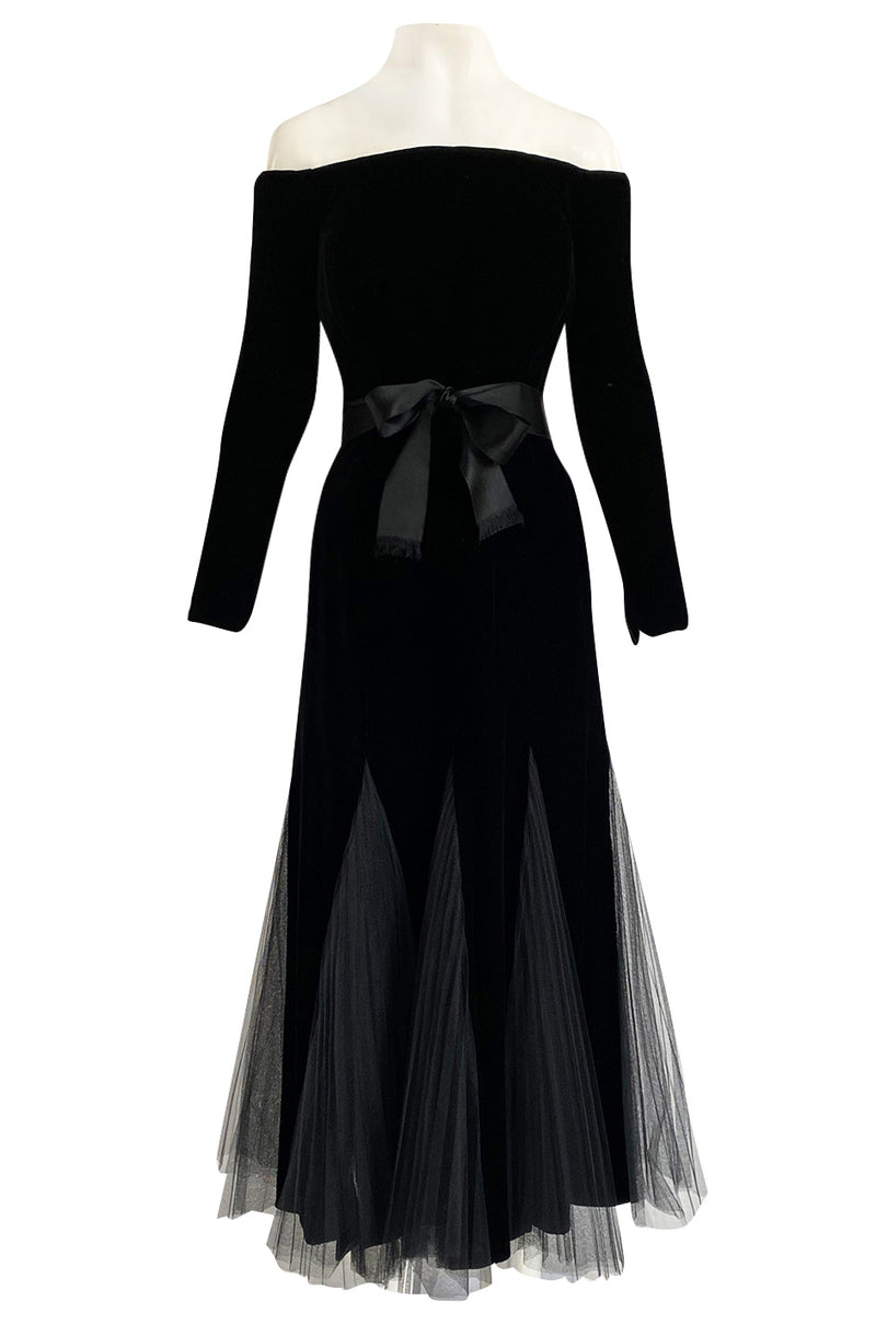 Exquisite Fall 2000 Yves Saint Laurent Haute Couture Velvet Dress w Net Inset Panels