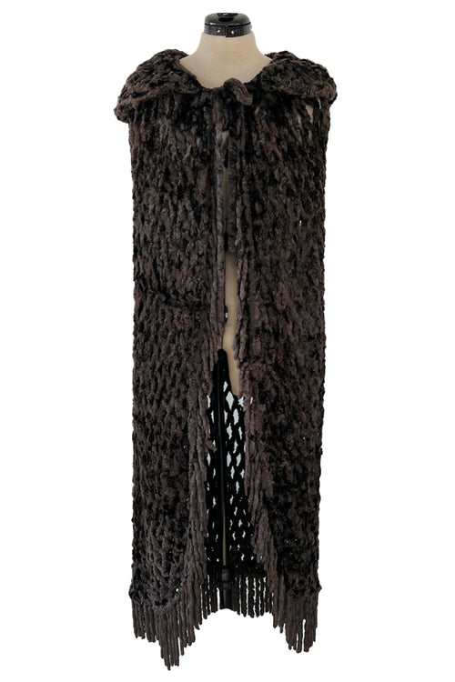 Beautiful Fall 1973 Yves Saint Laurent Soft Brown Fringed Chenille Knit Cape w Hood