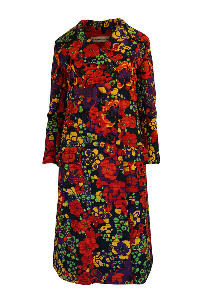1960s Donald Brooks Fabulous Floral Print Top Stitched Coat