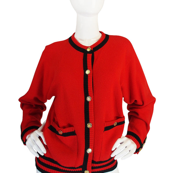 トップス CHANEL RED cardigan 1990s Red Chanel Cashmere Classic Cardigan – Shrimpton Couture