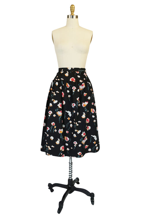 1970s Yves Saint Laurent Floral Printed Full Cotton Skirt