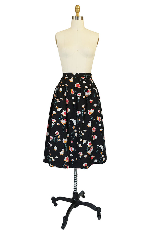 1970s Yves Saint Laurent Floral Printed Full Cotton Skirt