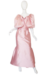 1980s Caped Pink Silk Oscar De La Renta Gown