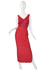 1950s Bombshell Red Sequin & Bead Gown