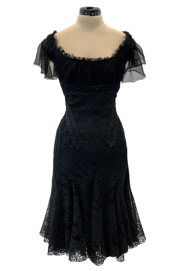 Fall 2002 Alexander McQueen 'Supercalifragilistic-Expialidocious' Runway Black Lace & Silk Chiffon Dress