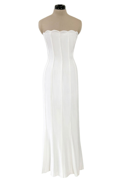 Instantly Recognizable Spring 1992 Valentino Strapless All White Vertical Paneled Dress