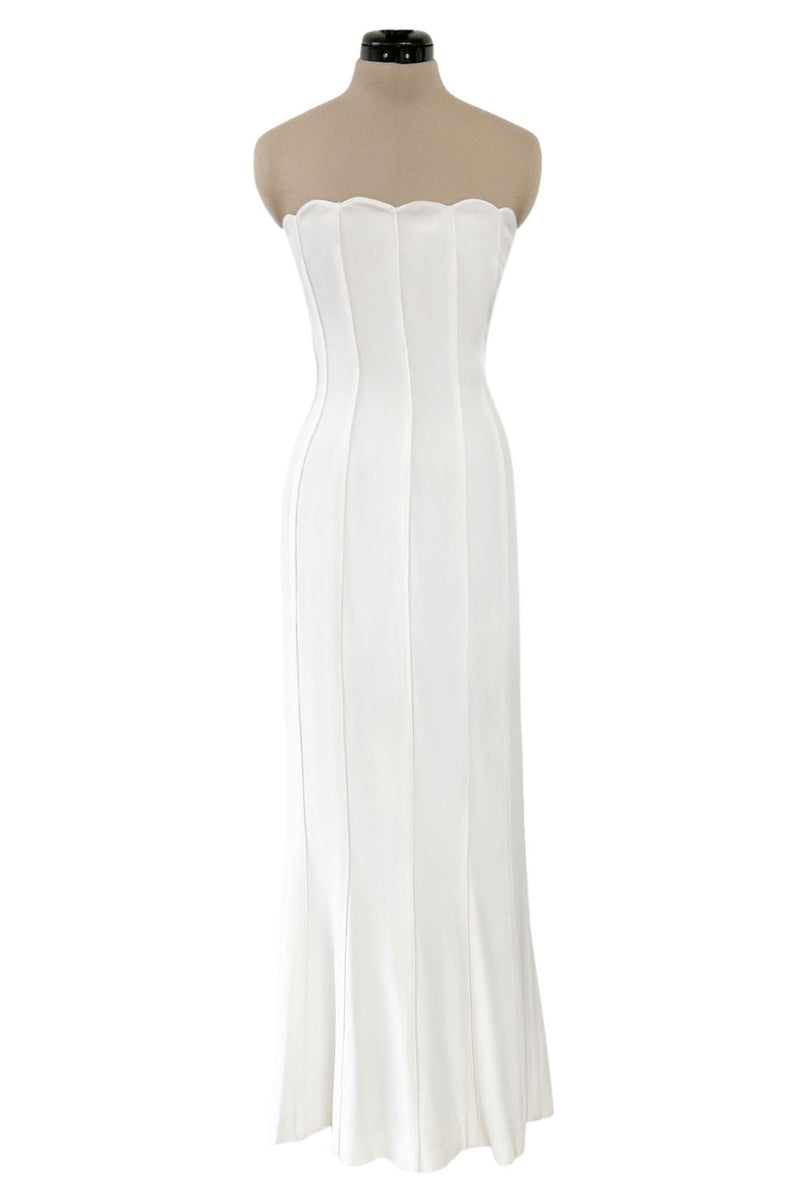 vintage valentino white dress Instantly Recognizable Spring 1992 Valentino Strapless All White Verti – Shrimpton Couture