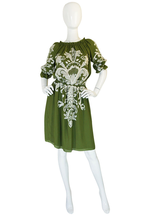 Resort 2012 Naeem Khan Olive Green Embroidered Peasant Dress