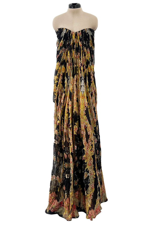 Stunning Spring 2010 Alexander McQueen Intricately Printed Strapless Bias Cut Dress