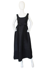 1960s Sculptural Black Silk Teal Traina "Tuxedo" Dress