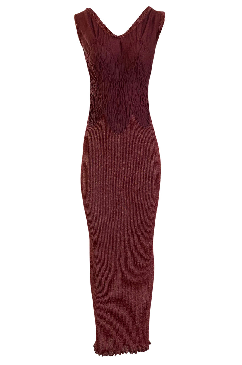 1990s Christian Lacroix Fitted Dress in a Deep Burgundy & Gold Metallic Knit