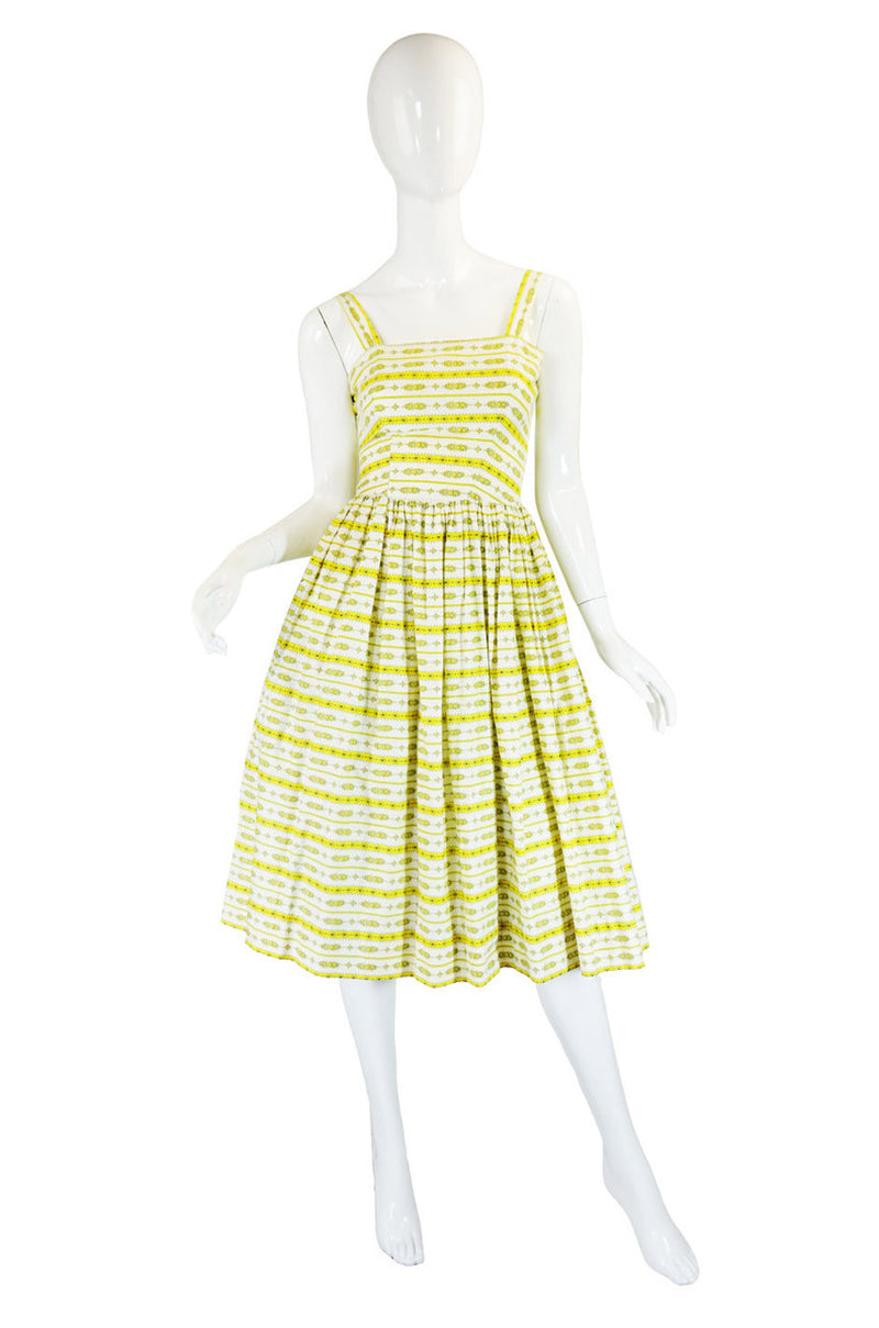 Pretty 1950s Yellow Printed Crisp Cotton Sun Dress