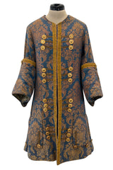 Remarkable Late 1800s Charles H. Fox Theatre Costume Gold & Blue Brocade Great Coat