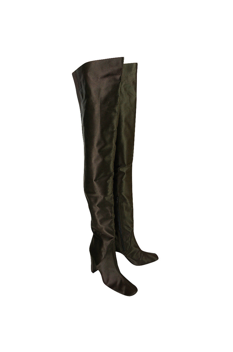 Early 2000s Brown Silk Marni Thigh High Boots