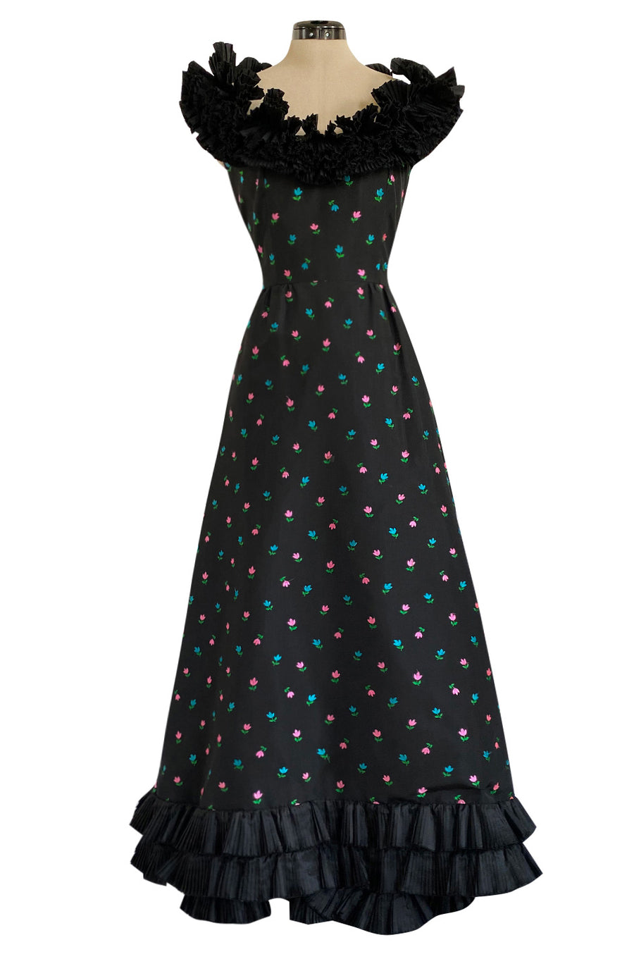 1970s Louis Mies Couture Level Black Silk Taffeta Dress w Embroidered –  Shrimpton Couture