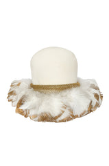Incredible 1960s Christian Dior Gold Tipped Feather Brim Ivory Hat
