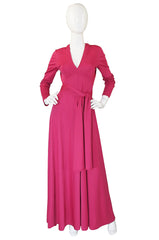 1970s Victor Costa Raspberry Colored Jersey Maxi Dress