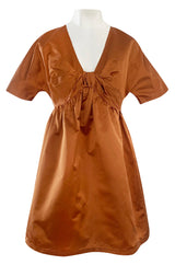 Spring 2007 Prada Burnished Gold Silk Satin Front Knot Plunging Empire Mini Dress