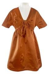 Spring 2007 Prada Burnished Gold Silk Satin Front Knot Plunging Empire Mini Dress