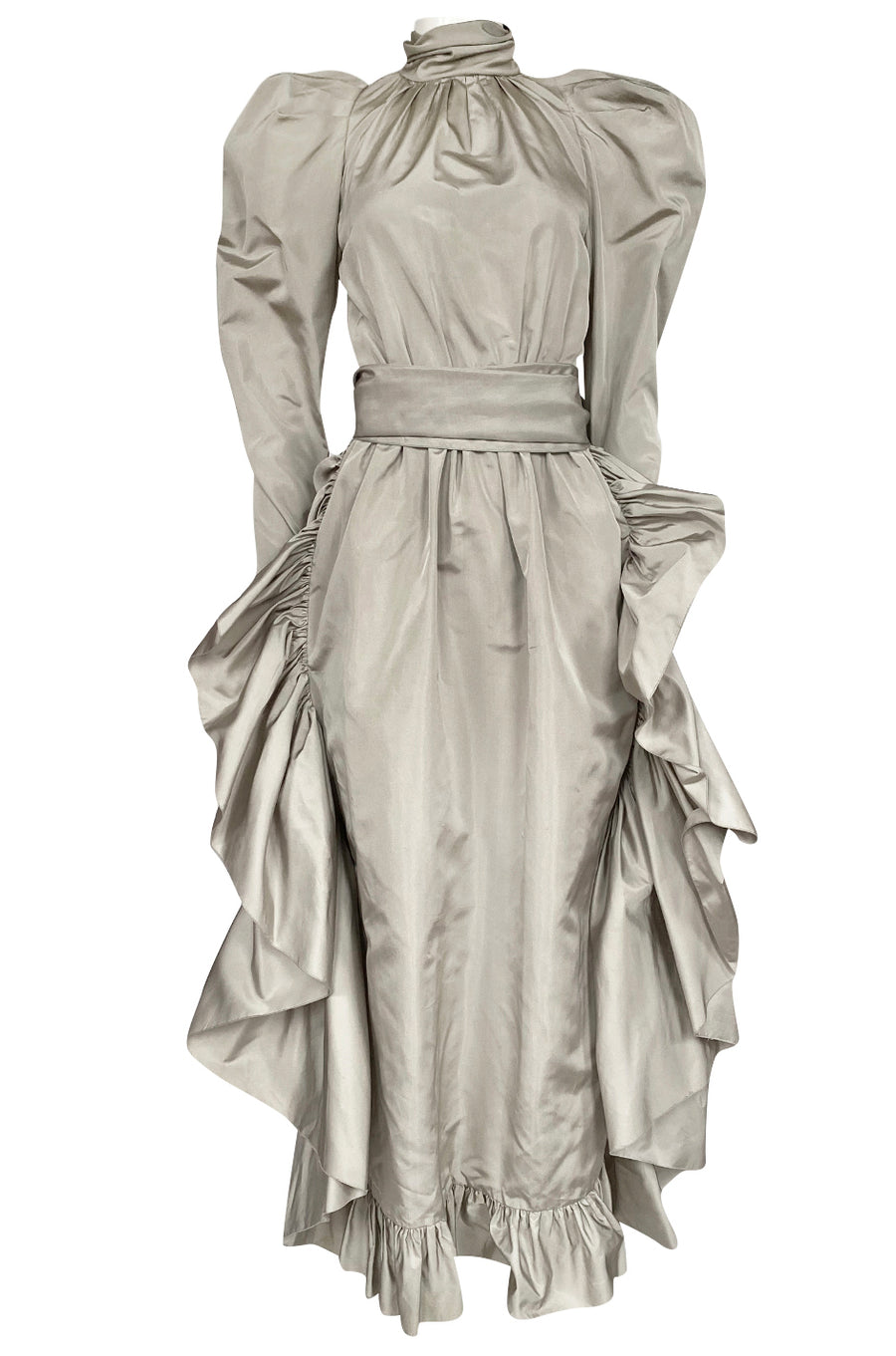 ら*送様 Christian Dior Runway 1981 Christian Dior by Marc Bohan Grey Silk Taffeta Ruffle