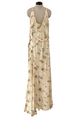 Rare & Beautiful 1920s E. L. Mayer Pale Gold Silk Flapper Dress w Lame & Rhinestone Detailing