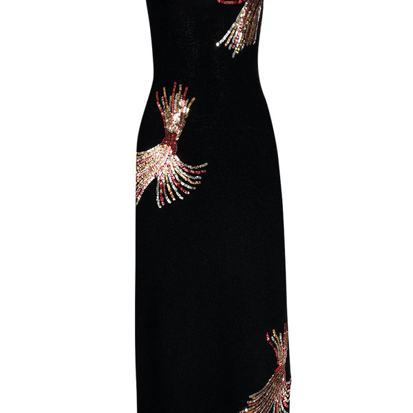 Stunning 1970s Adolfo Black – & w Sequin Rhinestone Detailing Knit Shrimpton Dress Couture