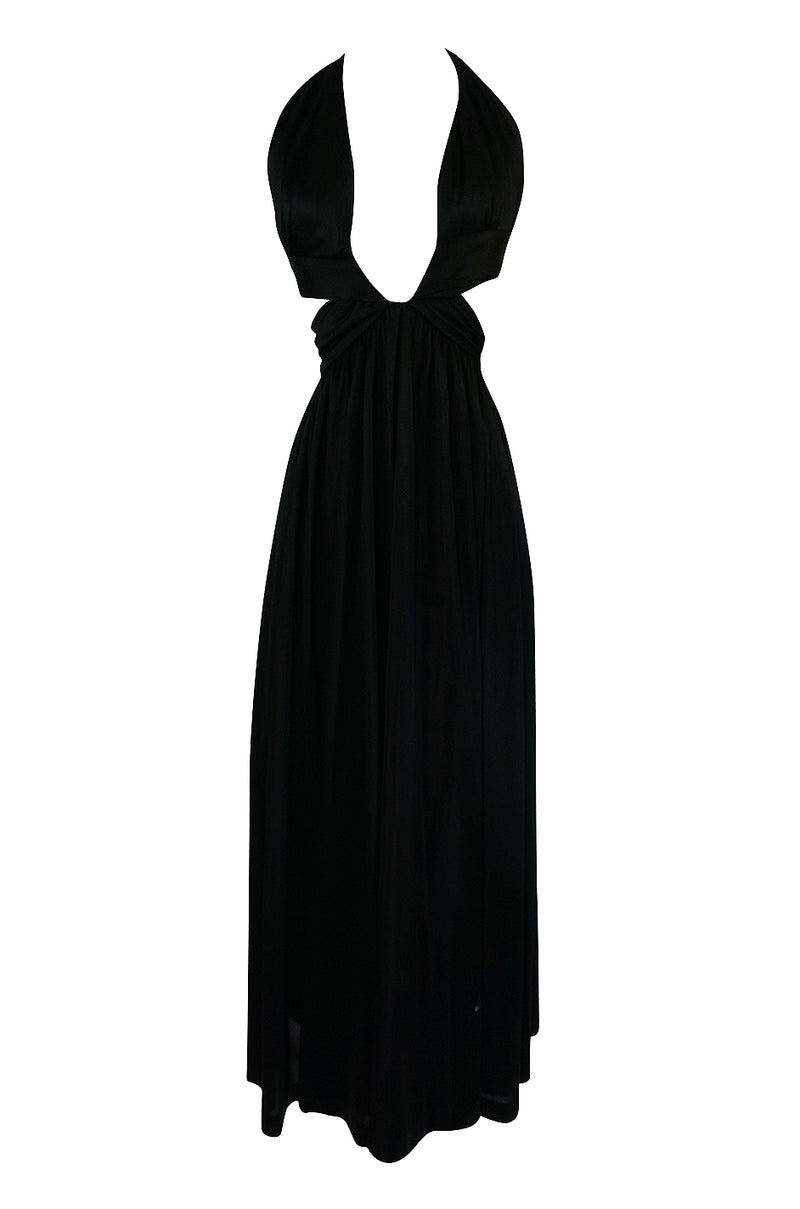 1970s Lanvin Plunge Front Backless Nylon Jersey Halter Dress