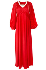 1970s Joy Stevens Big Sleeve Tie Waist Red 'Graduation' Jersey Dress