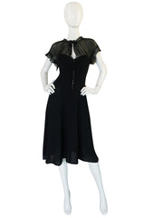 1970s Ossie Clark for Radley Black Crepe & Chiffon Dress