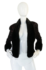 1980s Glossy Mink Trim Sequin John Anthony Silk Jacket