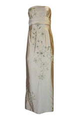 1950s Helena Barbieri Champagne Silk Satin Beaded Dress