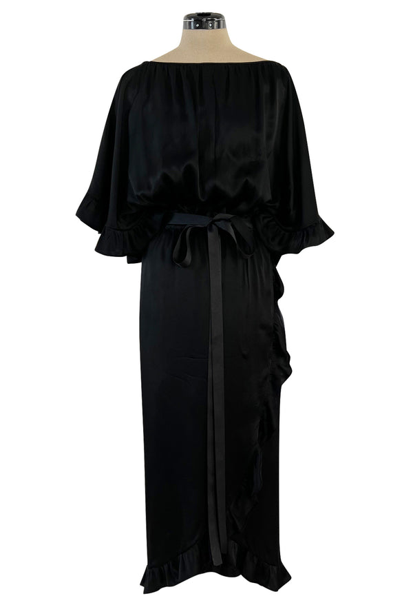 Perfect 1980s Galanos Easy to Wear Little Black Silk Dress w Cape Cut Sleeves