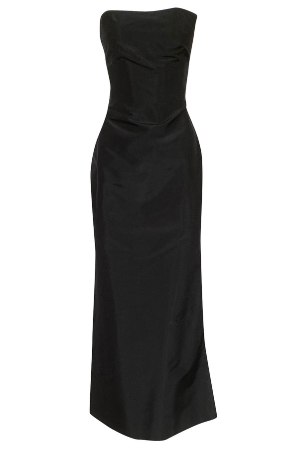 Minimalist 1990s Richard Tyler Couture Strapless Black Silk Dress
