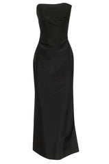 Minimalist 1990s Richard Tyler Couture Strapless Black Silk Dress