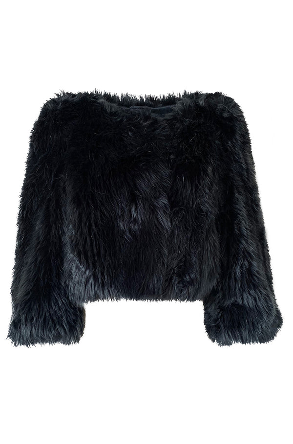 Recent Prada Deep Blue Grey Faux Fur Cropped 'Chubby' Jacket