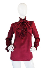 c1979 Yves Saint Laurent Haute Couture Garnet Silk Top