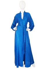 1970s Rare Blue Metallic Halston Caftan