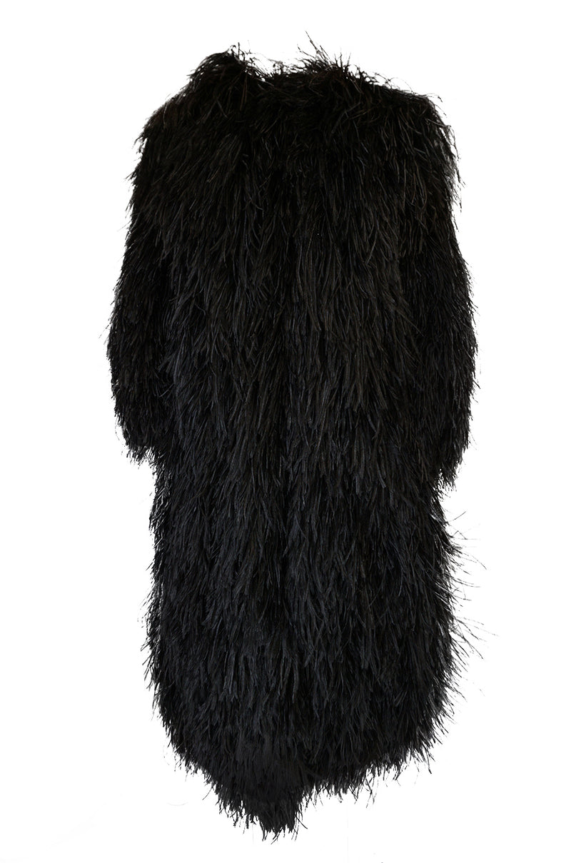 Rare c1970 Yves Saint Laurent Black Ostrich Feather Coat
