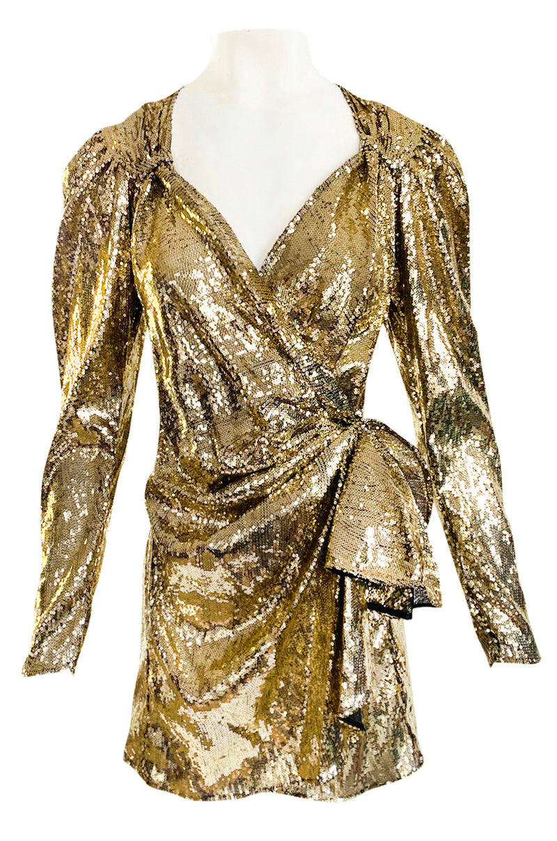 Exclusive 2018 Attico for Luisaviaroma Gold Sequin Wrapped Plunging Mini Dress Exclusive 2018 Attico for Luisaviaroma Gold Sequin Wrapped Plunging Mini Dress