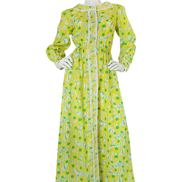 Early 1960s "The Lilly" Lilly Pulitzer Yellow & Green Floral Dress   Shrimpton Couture