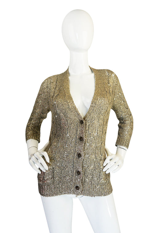 1990s Gold & Sequin Oscar De La Renta Knit Cardigan