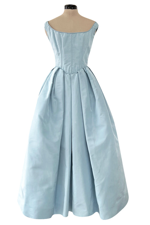 Runway Spring 1994 Balmain by Oscar de La Renta Haute Couture Baby Blue Corset Dress