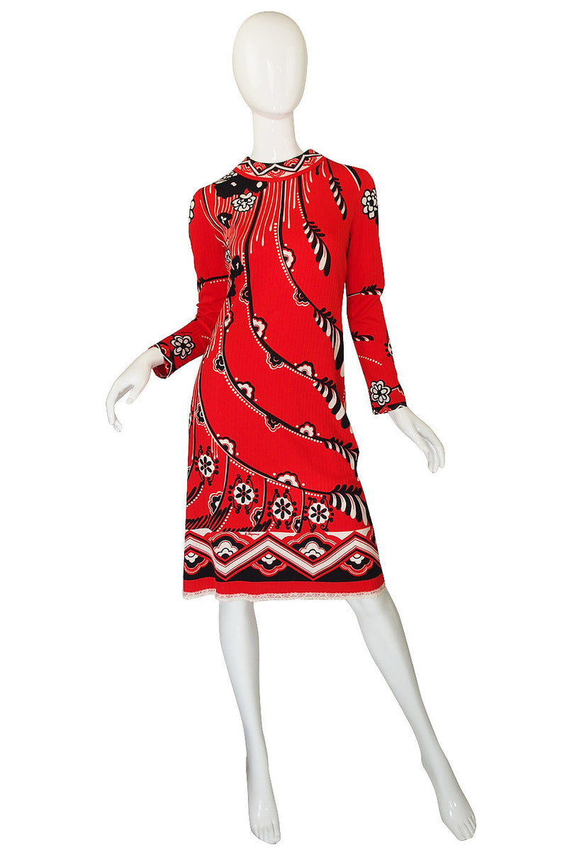 1970s Paganne Printed Red Shift Dress