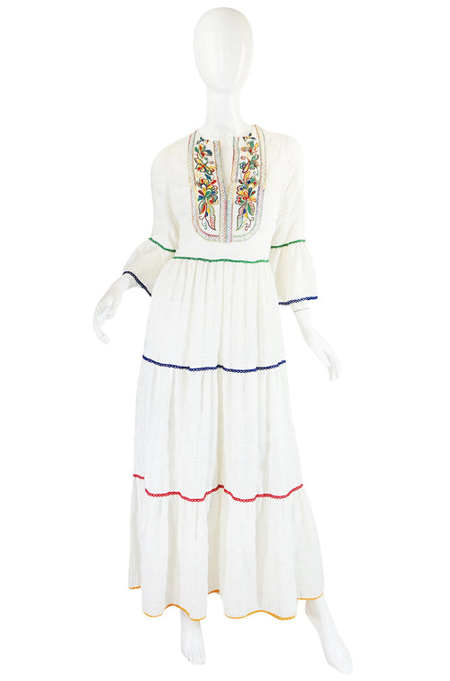 1960s Miss K Embroidered White Cotton Dress